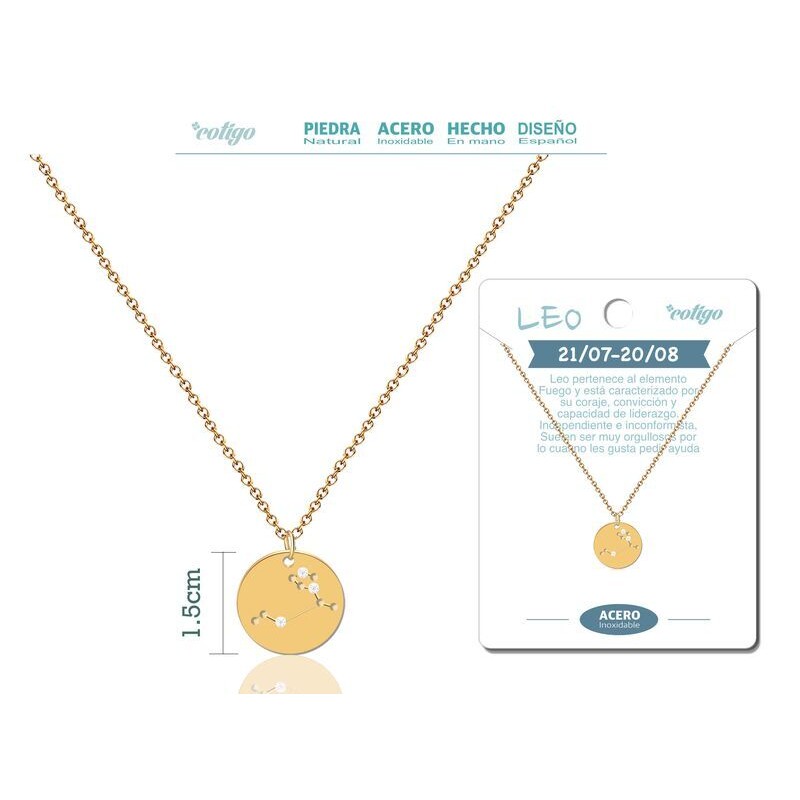 Colgante Constelacion Leo Acero Dorado - Coleccion Constelaciones Zodiaco